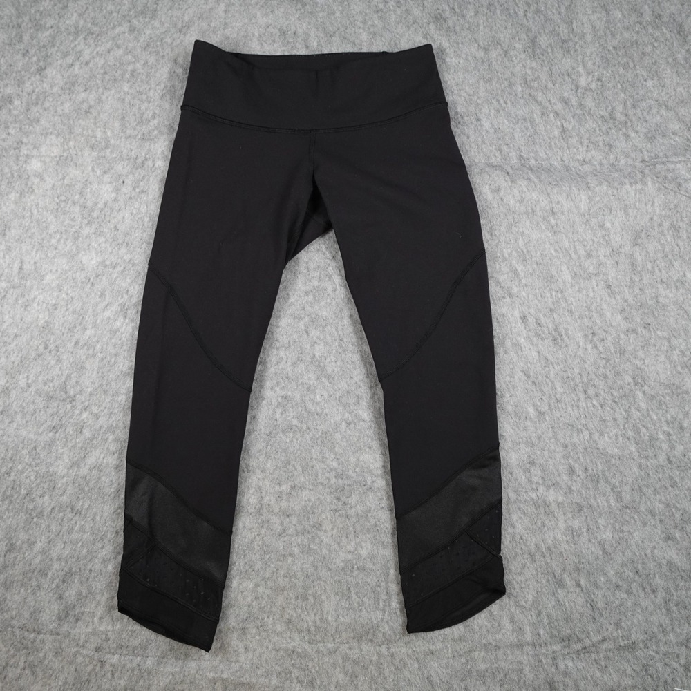 Lululemon Leggings Women 6 Black Mesh Panel Cropped 23" Athletic Yoga Run Gym